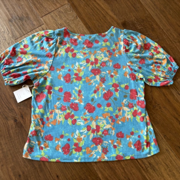 Lauren Conrad Blue Red Floral Short Sleeve Top Casual Women's Size Extra… - Picture 5 of 12